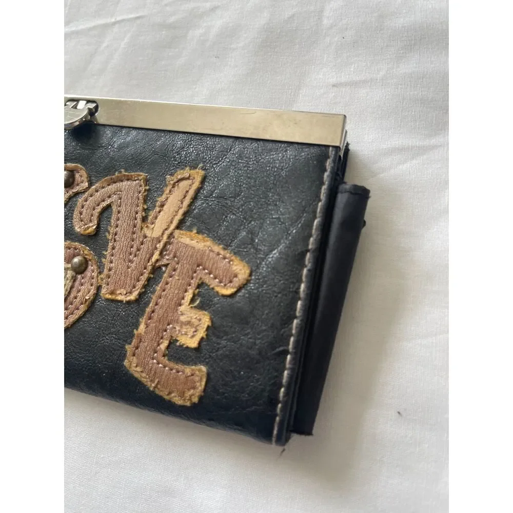 Vintage Wallet LOVE Tattoo Style Bohemian Boho Hinged Wallet Long Clutch Brown